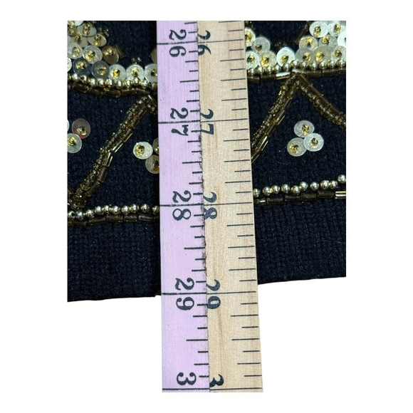 Cleo Sweater Womens Large Black Gold Beaded Sequin Paisley Embellished Pullover - Picture 2 of 7
